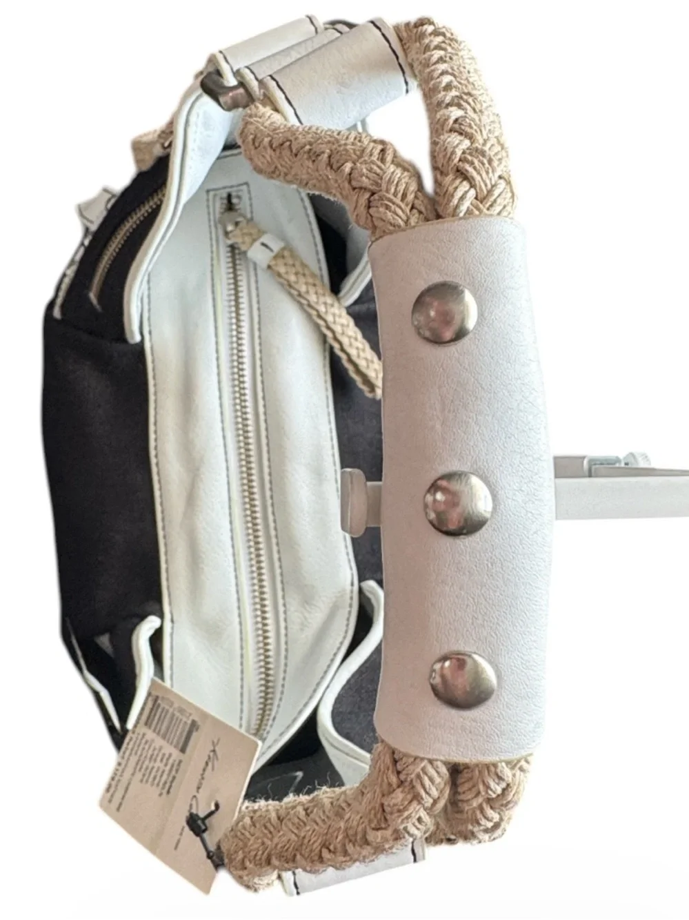 Kenneth Cole Rare Vintage Y2K Linen & Leather Jump Rope Studded Hobo Bag NWT NOS